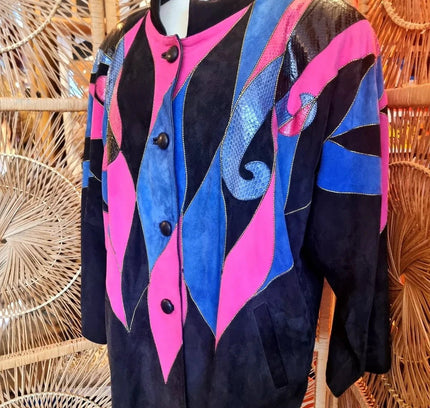 Vintage 1980's Emmanuel Diez Leather Oversize Patchwork Jacket - Yatva
