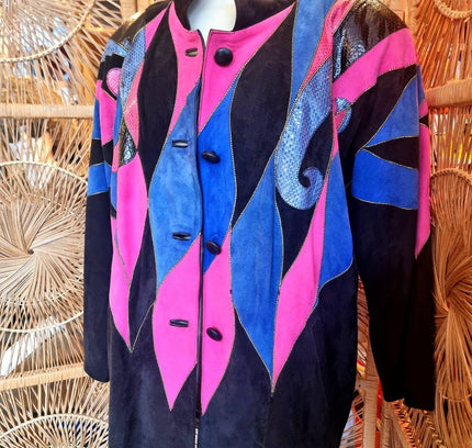 Vintage 1980's Emmanuel Diez Leather Oversize Patchwork Jacket - Yatva