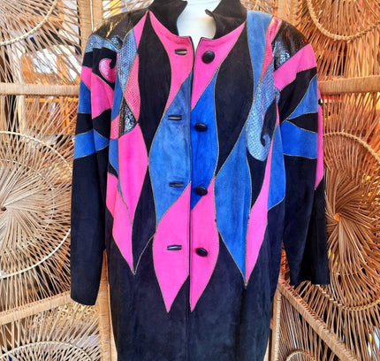 Vintage 1980's Emmanuel Diez Leather Oversize Patchwork Jacket - Yatva