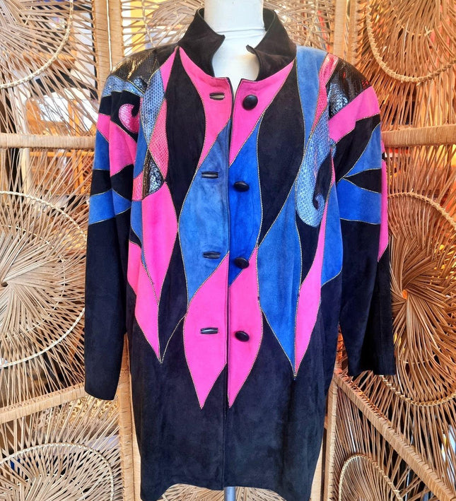 Vintage 1980's Emmanuel Diez Leather Oversize Patchwork Jacket - Yatva