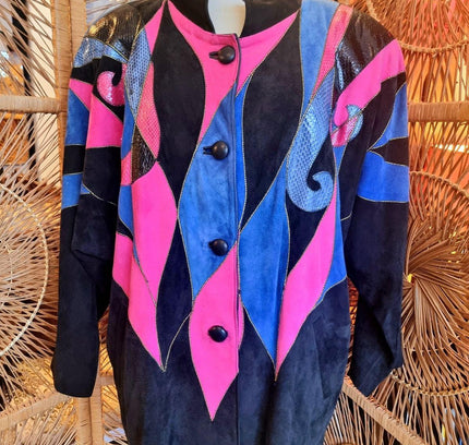 Vintage 1980's Emmanuel Diez Leather Oversize Patchwork Jacket - Yatva