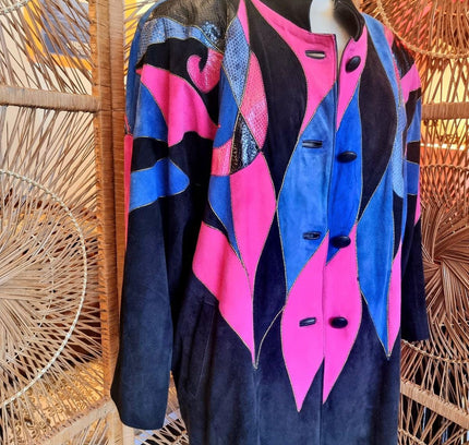 Vintage 1980's Emmanuel Diez Leather Oversize Patchwork Jacket - Yatva
