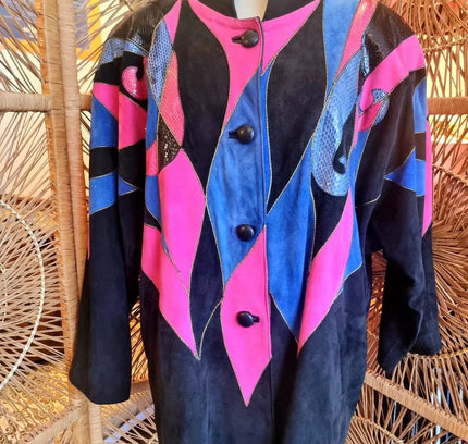 Vintage 1980's Emmanuel Diez Leather Oversize Patchwork Jacket - Yatva