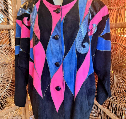 Vintage 1980's Emmanuel Diez Leather Oversize Patchwork Jacket - Yatva