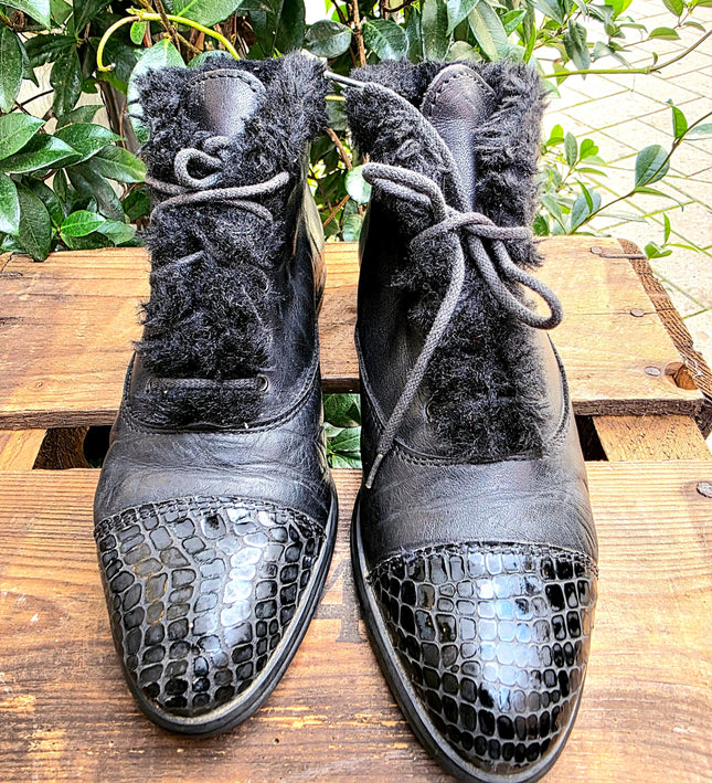 Vintage 1980's faux Fur Trim Ankle Boots - Yatva