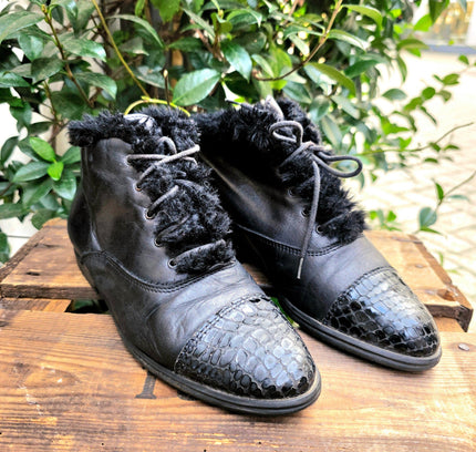 Vintage 1980's faux Fur Trim Ankle Boots - Yatva