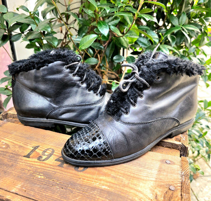 Vintage 1980's faux Fur Trim Ankle Boots - Yatva