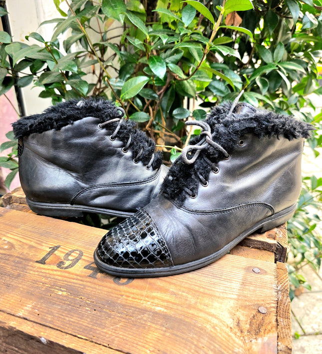 Vintage 1980's faux Fur Trim Ankle Boots - Yatva