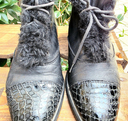 Vintage 1980's faux Fur Trim Ankle Boots - Yatva