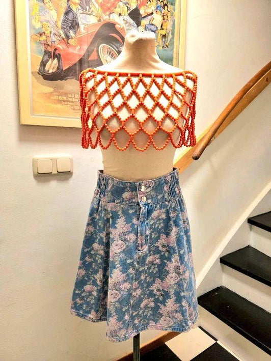Vintage 1980's Floral Denim Skirt - Yatva