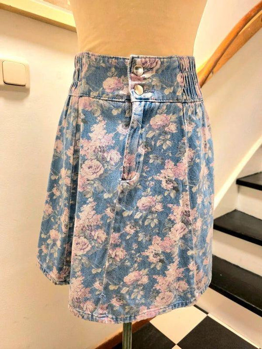 Vintage 1980's Floral Denim Skirt - Yatva