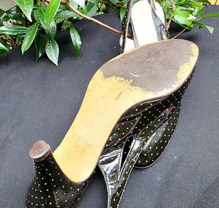 Vintage 1980s Italian Polka Dots Slingback Kitten Heels - Yatva