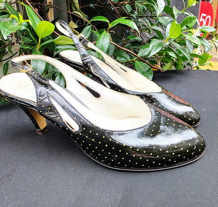 Vintage 1980s Italian Polka Dots Slingback Kitten Heels - Yatva