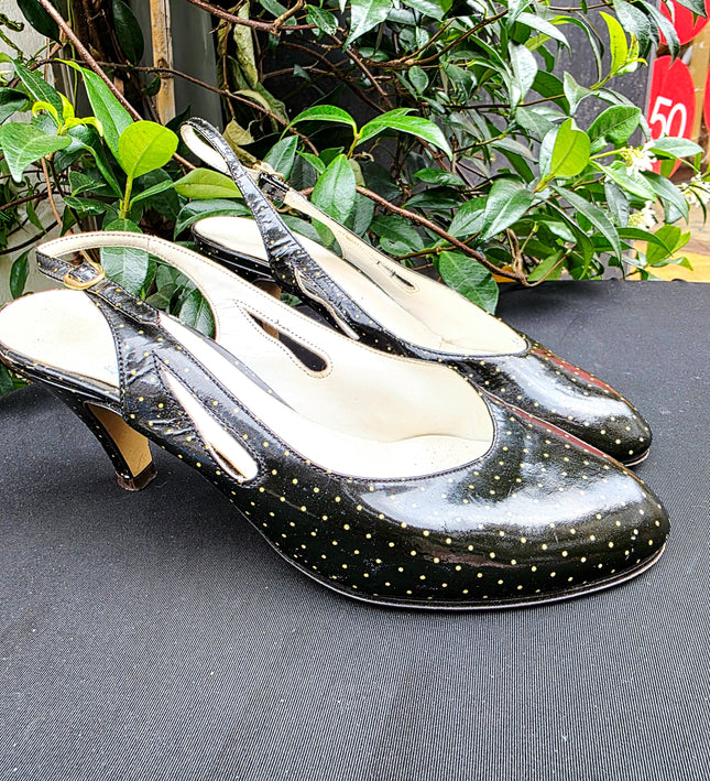 Vintage 1980s Italian Polka Dots Slingback Kitten Heels - Yatva