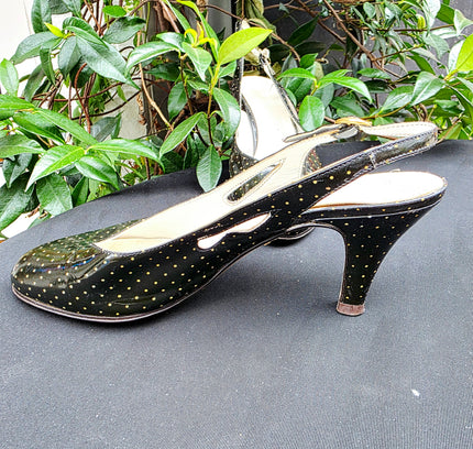 Vintage 1980s Italian Polka Dots Slingback Kitten Heels - Yatva