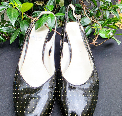 Vintage 1980s Italian Polka Dots Slingback Kitten Heels - Yatva