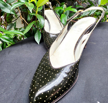 Vintage 1980s Italian Polka Dots Slingback Kitten Heels - Yatva