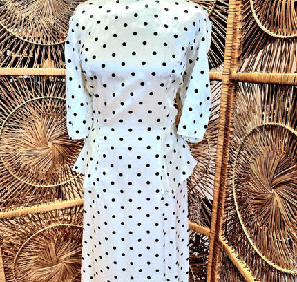 Vintage 1980's Polka Dots Peplum Dress - Yatva