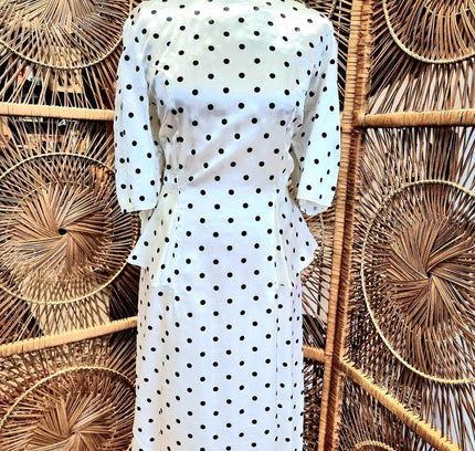 Vintage 1980's Polka Dots Peplum Dress - Yatva