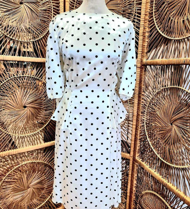 Vintage 1980's Polka Dots Peplum Dress - Yatva