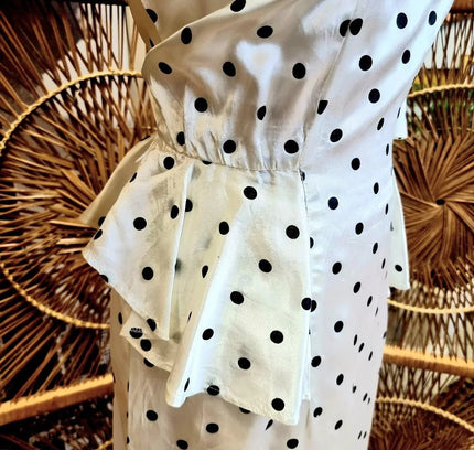 Vintage 1980's Polka Dots Peplum Dress - Yatva
