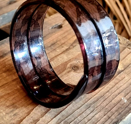 Vintage 1980's Resin Bangle French Bracelet With Embedded Lace Design - Yatva