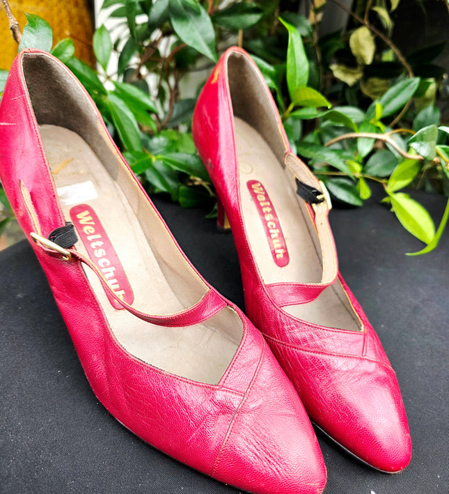 Vintage 1980s Weltschuh Leather Mary Jane Heels – Made in Germany