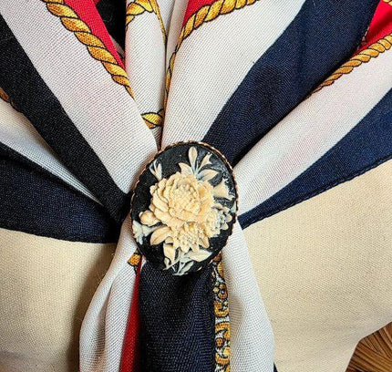 Vintage 30's Carved Cameo Scarf Clip - Yatva