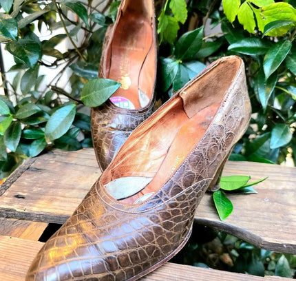 Vintage 40's / 50's Alligator Haute Chaussure Smeets Bruxelles Shoes - Yatva