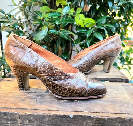 Vintage 40's / 50's Alligator Haute Chaussure Smeets Bruxelles Shoes - Yatva