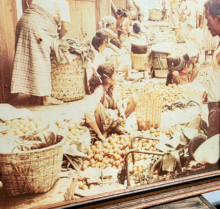 Vintage 40s / 50s Asian Vibrant Market Scene Picture - Yatva