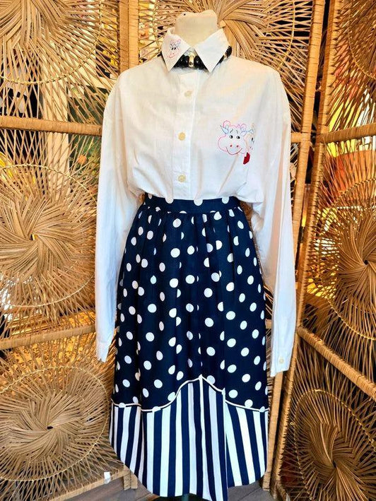 Vintage 50s Pleated Midi Polka Dot Skirt - Yatva