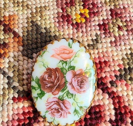 Vintage 50s Scarf Clip - Roses - Yatva