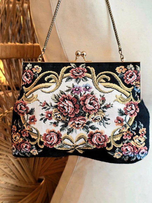Vintage 50's Victorian Tapestry Bag - Yatva