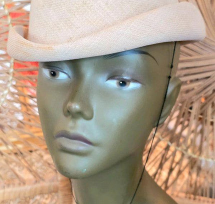 Vintage 50's/60's Natural Straw Pillbox Hat - Yatva