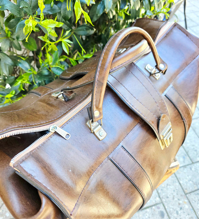 Vintage 60s 70s Faux Leather Weekend Bag