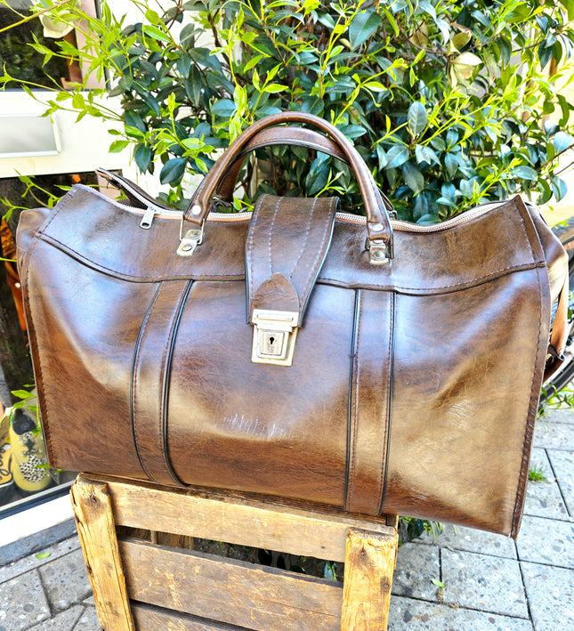 Vintage 60s 70s Faux Leather Weekend Bag