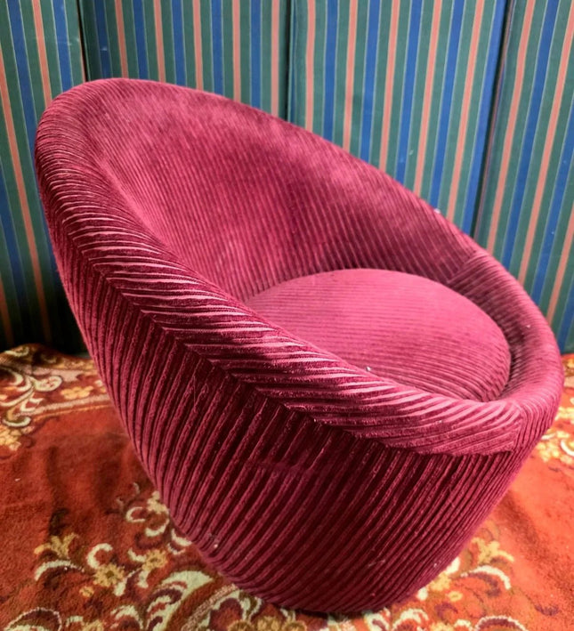 Vintage 60s Mushroom Corduroy Barrel Accent Chair - Yatva