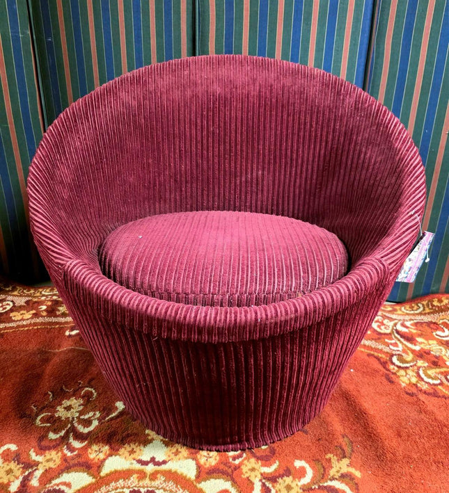 Vintage 60s Mushroom Corduroy Barrel Accent Chair - Yatva