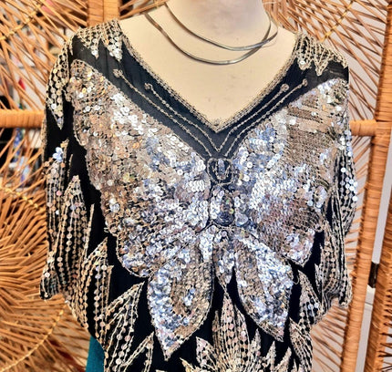 Vintage 70s / 80s Butterfly Sequin Top - Yatva