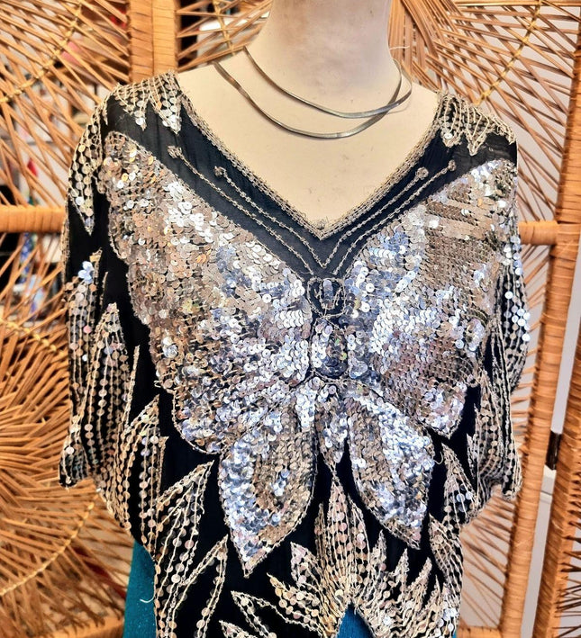 Vintage 70s / 80s Butterfly Sequin Top - Yatva