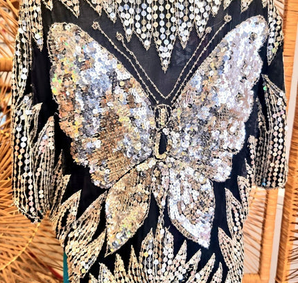 Vintage 70s / 80s Butterfly Sequin Top - Yatva
