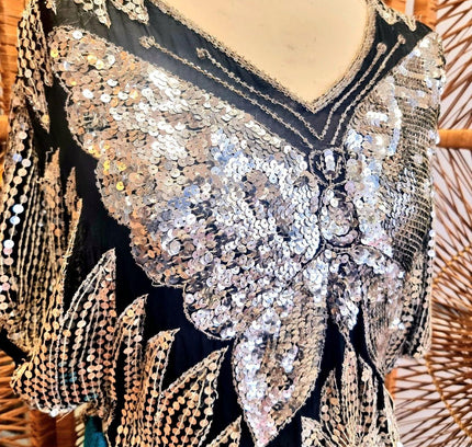 Vintage 70s / 80s Butterfly Sequin Top - Yatva