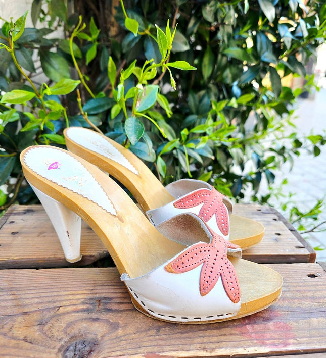 Vintage 70s / 80s Carlo Pera Italian Wood - Heeled Clogs Shoes - Yatva