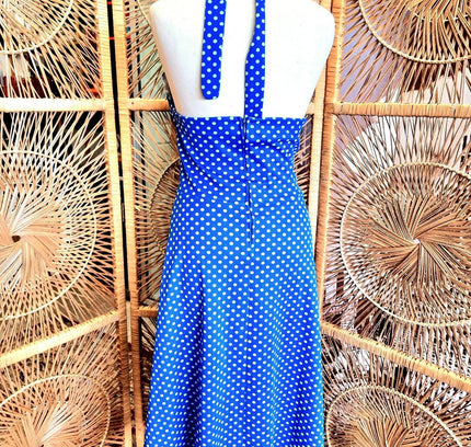 Vintage 70s / 80s Jersey Polka Dots Halter - neck Dress - Yatva
