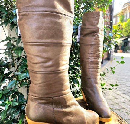 Vintage 70's / 80's Leather Wedge Boots - Yatva