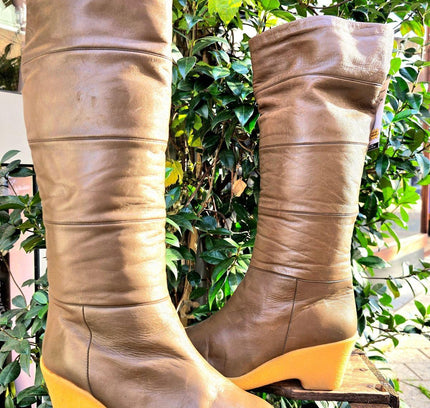 Vintage 70's / 80's Leather Wedge Boots - Yatva
