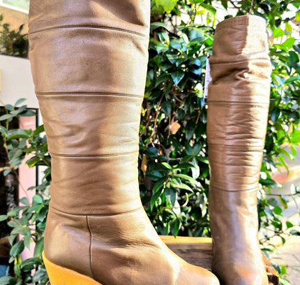 Vintage 70's / 80's Leather Wedge Boots - Yatva