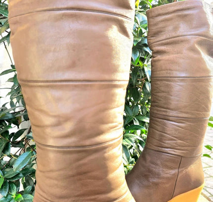Vintage 70's / 80's Leather Wedge Boots - Yatva