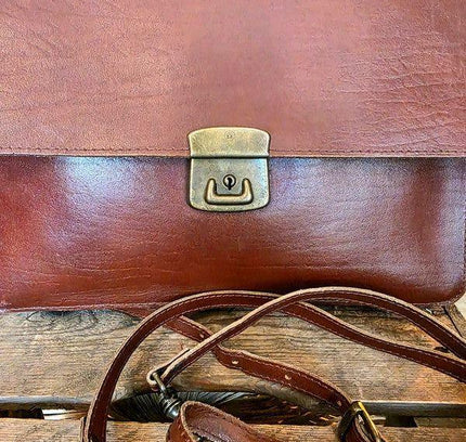 Vintage 70s /80s Satchel Leather Briefcase Shoulder Bag - Yatva